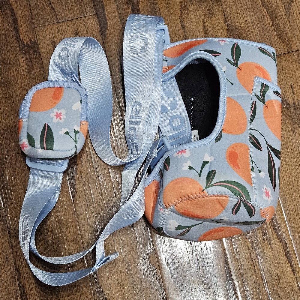 Ello Neoprene Carrier Water Bottle Big Blue Orange Strap Pouch Zip Adjustable
